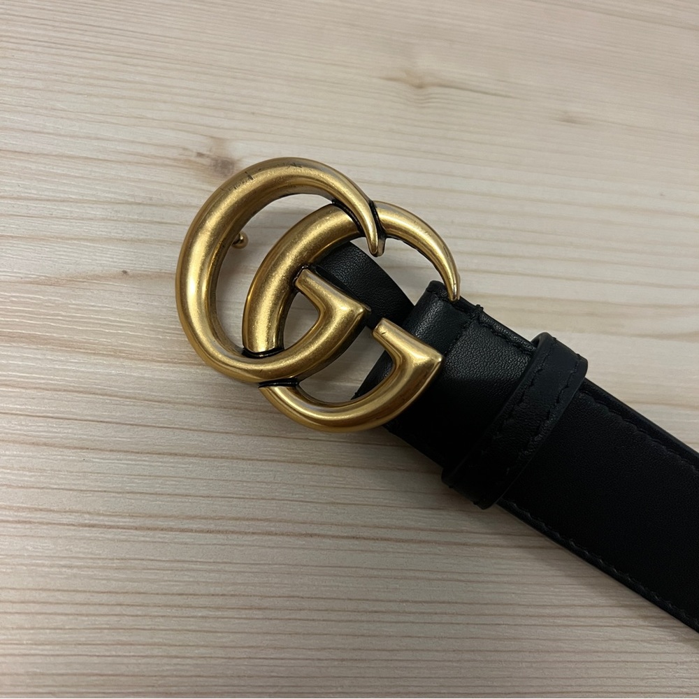 Gucci Black LEATHER BELT WITH DOUBLE G BUCKLE 1" Width Sz 85 - Picture 8 of 10